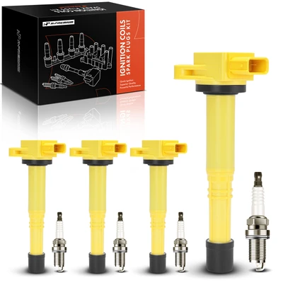 4 Pcs Yellow Ignition Coil & 4 Pcs Iridium Spark Plug Kit