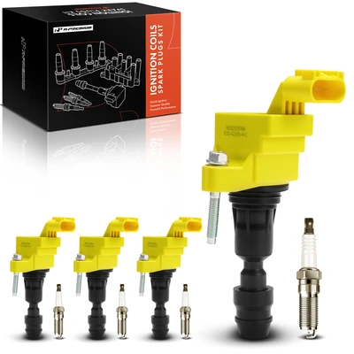 4 Pcs Yellow Ignition Coil & 4 Pcs Iridium Spark Plug Kit