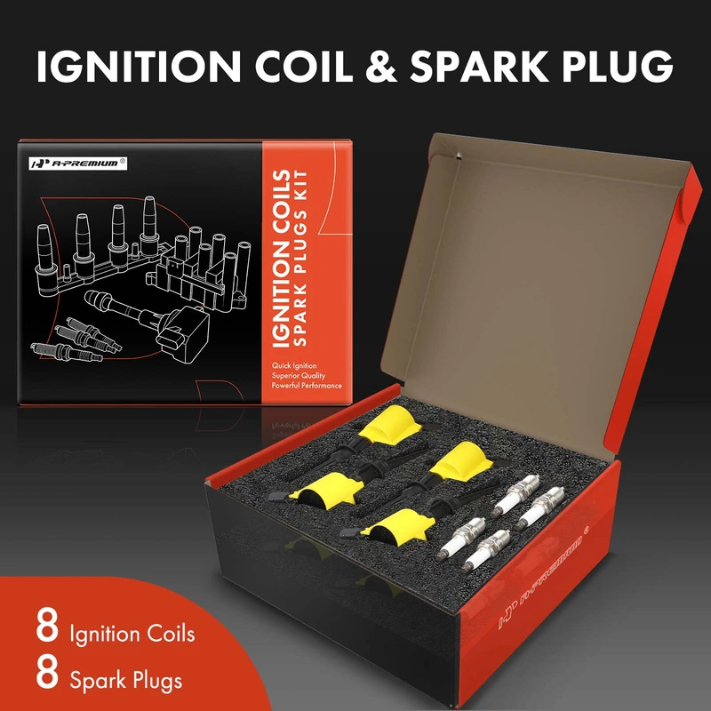 Ignition Coil and Spark Plug Kit Set of A Set of 16 Double Iridium Series, 2-Blade Terminal A-Premium APIC1026