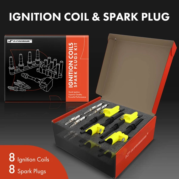 Ignition Coil and Spark Plug Kit Set of 16 Platinum Series, 2-Pin Terminal A-Premium APIC1027