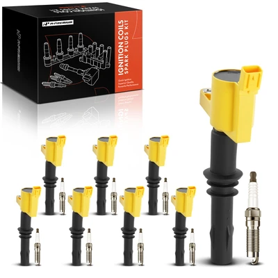 8 Pcs Yellow Ignition Coils & 8 Pcs Iridium Spark Plugs Kit
