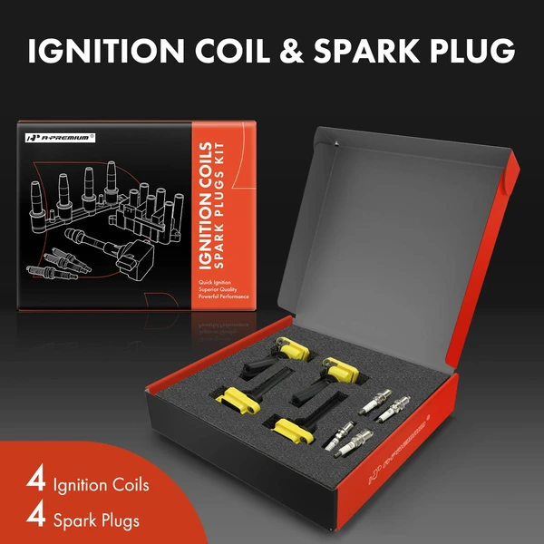 Ignition Coil and Spark Plug Kit Set of 8 Double Iridium Series, 4-Blade Terminal A-Premium APIC1204