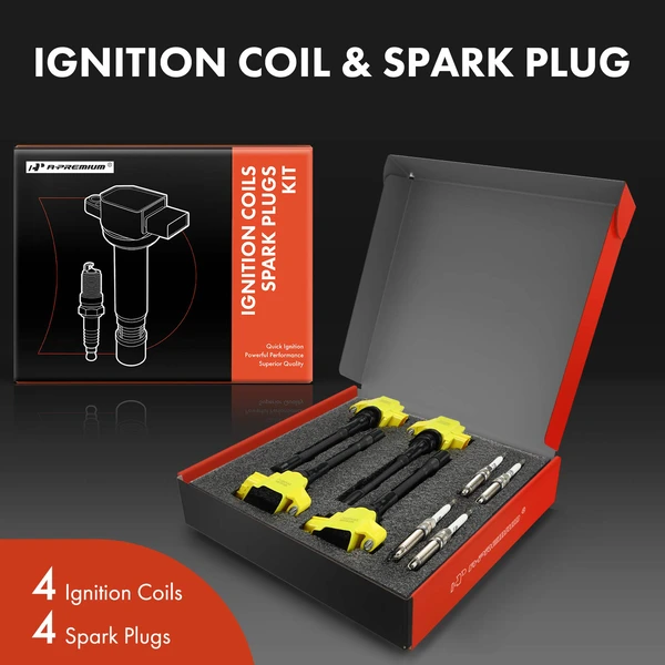 Ignition Coil and Spark Plug Kit Set of A Set of 8 Double Iridium Series, 3-Blade Terminal A-Premium APIC1205