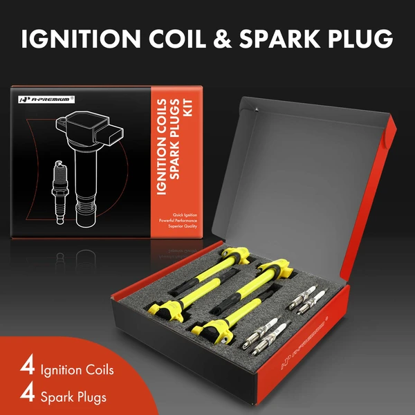 Ignition Coil and Spark Plug Kit Set of A Set of 8 Double Iridium Series, 3-Blade Terminal A-Premium APIC1208