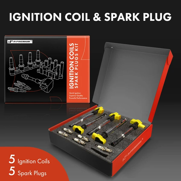 Ignition Coil & Iridium Spark Plug Kit Set of 10, 4-Blade Terminal A-Premium APIC1571
