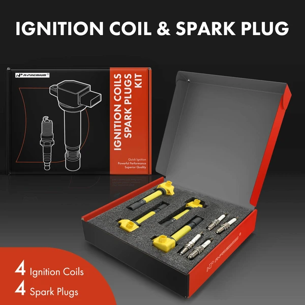 Ignition Coil and Spark Plug Kit Set of A Set of 4 Double Iridium Series, 3-Blade Terminal A-Premium APIC1210