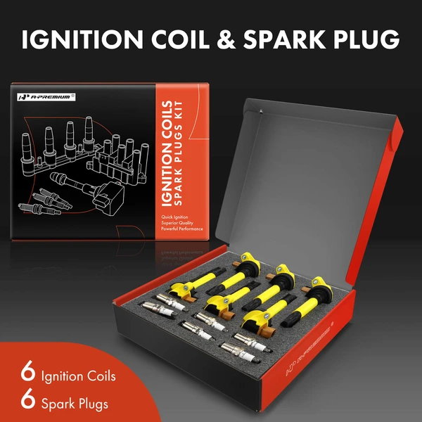Ignition Coil and Spark Plug Kit Set of A Set of 12 Iridium & Platinum Series, 3-Pin Terminal A-Premium APIC1028