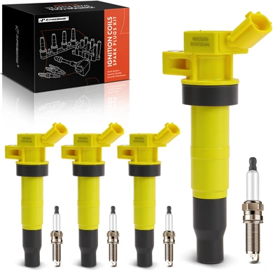 4 Pcs Yellow Ignition Coil & 4 Pcs Iridium Spark Plug Kit