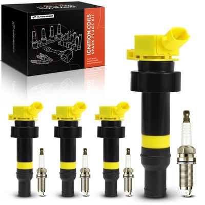 4 Pcs Yellow Ignition Coil & 4 Pcs Iridium Spark Plug Kit
