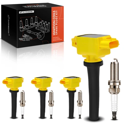4 Pcs Yellow Ignition Coil & 4 Pcs Iridium Spark Plug Kit