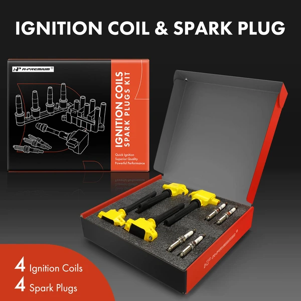 Ignition Coil & Iridium Spark Plug Kit Set of 8, 4-Blade Terminal A-Premium APIC1430