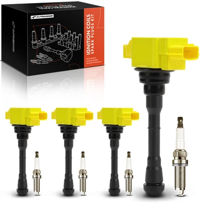 4 Pcs Yellow Ignition Coil & 4 Pcs Iridium Spark Plug Kit