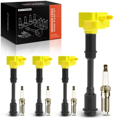4 Pcs Yellow Ignition Coil & 4 Pcs Iridium Spark Plug Kit