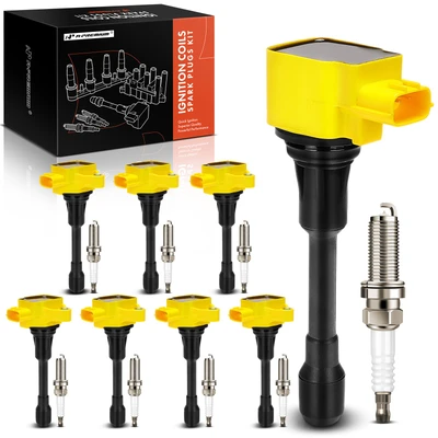 8 Pcs Yellow Ignition Coil & 8 Pcs Iridium Spark Plug Kit