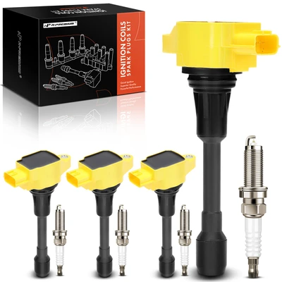 4 Pcs Yellow Ignition Coils & 4 Pcs Iridium Spark Plugs Kit
