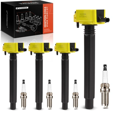 4 Pcs Yellow Ignition Coil & 4 Pcs Iridium Spark Plug Kit