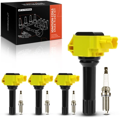 4 Pcs Yellow Ignition Coil & 4 Pcs Iridium Spark Plug Kit