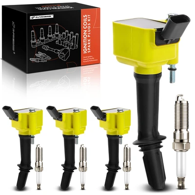 4 Pcs Yellow Ignition Coil & 4 Pcs Iridium Spark Plug Kit