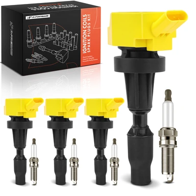 4 Pcs Yellow Ignition Coil & 4 Pcs Iridium Spark Plug Kit