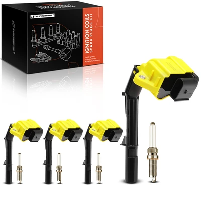 4 Pcs Yellow Ignition Coil & 4 Pcs Iridium Spark Plug Kit