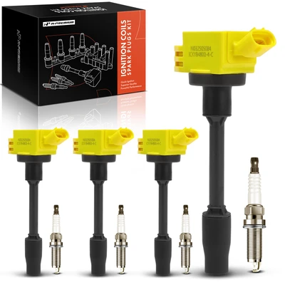 4 Pcs Yellow Ignition Coils & 4 Pcs Iridium Spark Plugs Kit