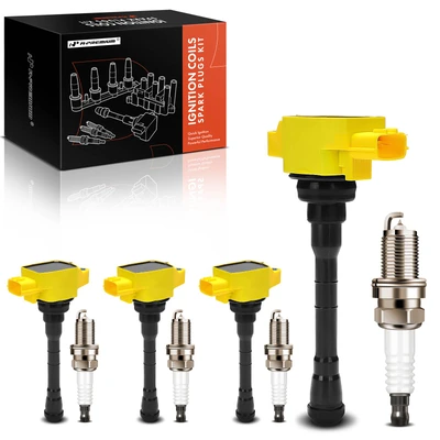 4 Pcs Yellow Ignition Coils & 4 Pcs Iridium & Platinum Spark Plugs Kit