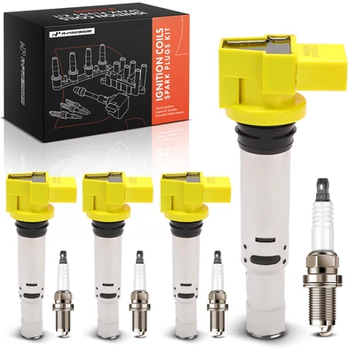 4 Pcs Yellow Ignition Coil & 4 Pcs Iridium Spark Plug Kit