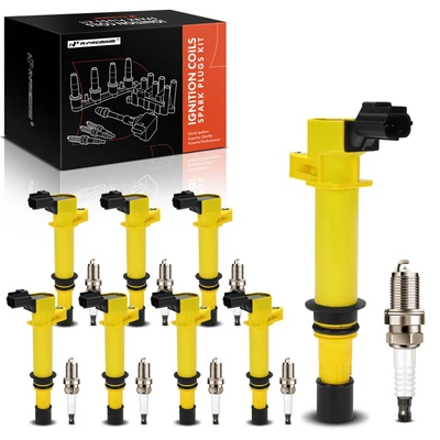 8 Pcs Yellow Ignition Coil & 8 Pcs Double Iridium Spark Plug Kit