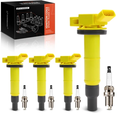 4 Pcs Yellow Ignition Coil & 4 Pcs Double Iridium Spark Plug Kit