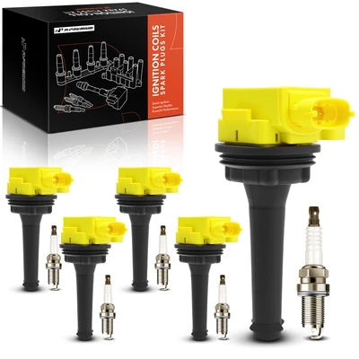 5 Pcs Yellow Ignition Coil & 5 Pcs Iridium Spark Plug Kit