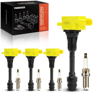 4 Pcs Yellow Ignition Coil & 4 Pcs Iridium Spark Plug Kit