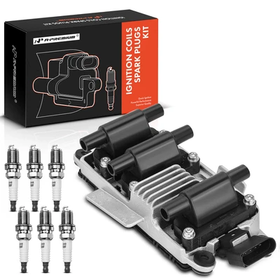 1 Pc Black Ignition Coil & 6 Pcs IRIDIUM Spark Plug Kit