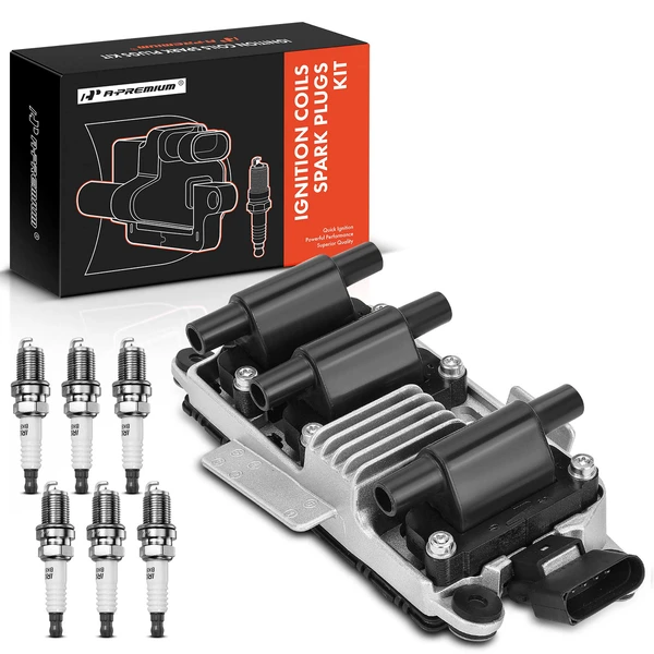 1999-2001 Audi A4 Ignition Coil and Spark Plug Kit Set of A Set of 7 Iridium Series, 5-Blade Terminal A-Premium APIC0746