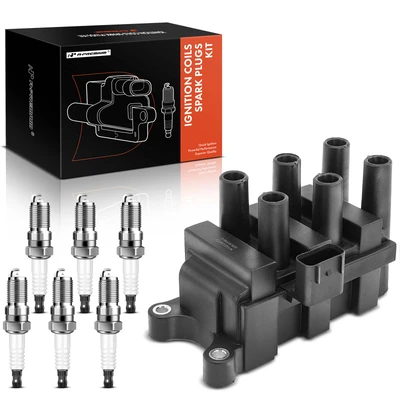 1 Pc Black Ignition Coil & 6 Pcs IRIDIUM Spark Plug Kit