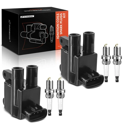 2 Pcs Black Ignition Coil & 4 Pcs IRIDIUM Spark Plug Kit
