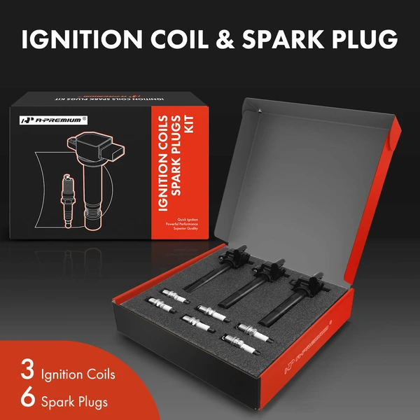 Ignition Coil and Spark Plug Kit Set of 9 Iridium Series, 2-Blade Terminal A-Premium APIC0499