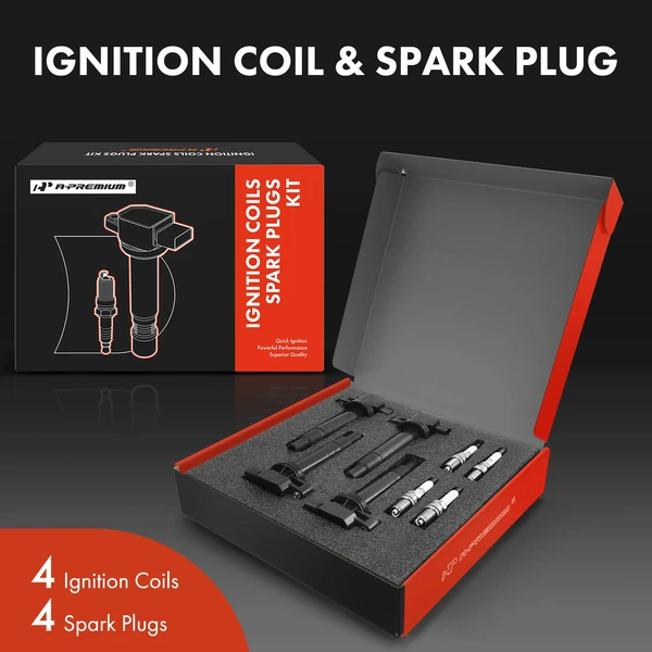 Ignition Coil and Spark Plug Kit Set of A Set of 8 Iridium Series, 4-Blade Terminal A-Premium APIC0507