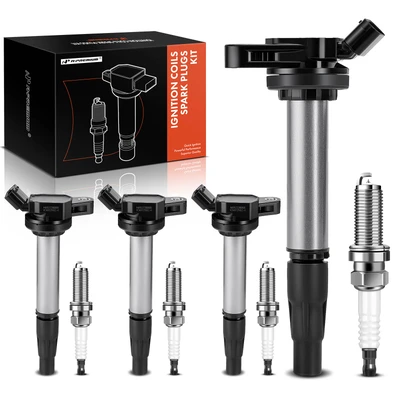 4 Pcs Black Ignition Coil & 4 Pcs Double IRIDIUM Spark Plug Kit