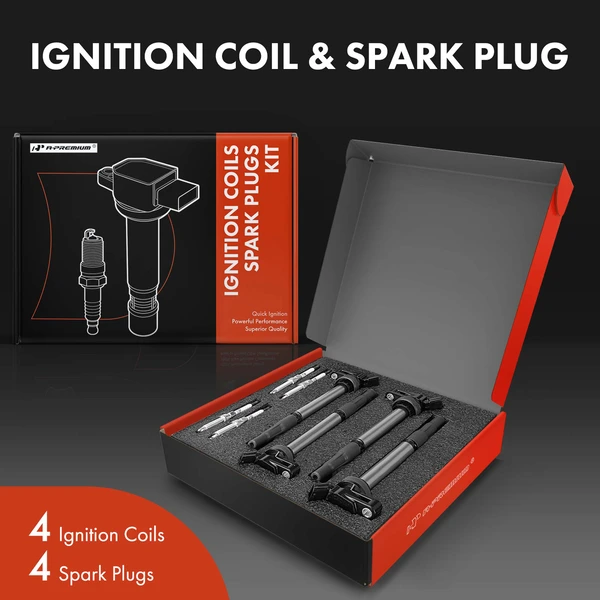 Ignition Coil and Spark Plug Kit Set of 4 Double Iridium Series, 4-Blade Terminal A-Premium APIC0618