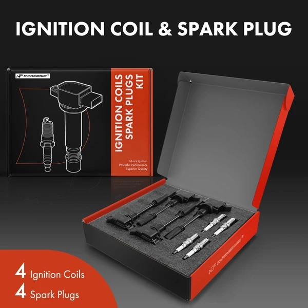 Ignition Coil and Spark Plug Kit Set of 8 Iridium Series, 4-Pin Terminal A-Premium APIC0633