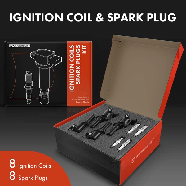 Ignition Coil and Spark Plug Kit Set of 16 Iridium Series, 2-Pin Terminal A-Premium APIC0636