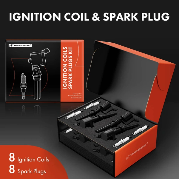 Ignition Coil and Spark Plug Kit Set of 8 Platinum Series, 2-Blade Terminal A-Premium APIC0489