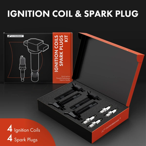 Ignition Coil and Spark Plug Kit Set of A Set of 8 Platinum Series, 4-Blade Terminal A-Premium APIC0491