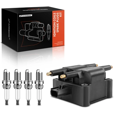 1 Pc Black Ignition Coil & 4 Pcs IRIDIUM Spark Plug Kit