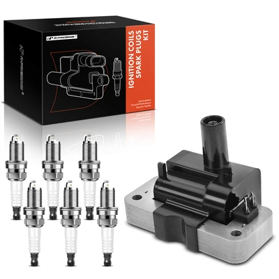 1 Pc Black Ignition Coil & 6 Pcs IRIDIUM Spark Plug Kit
