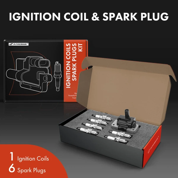 Ignition Coil and Spark Plug Kit Set of 7 Iridium Series, 2-Blade Terminal A-Premium APIC0643