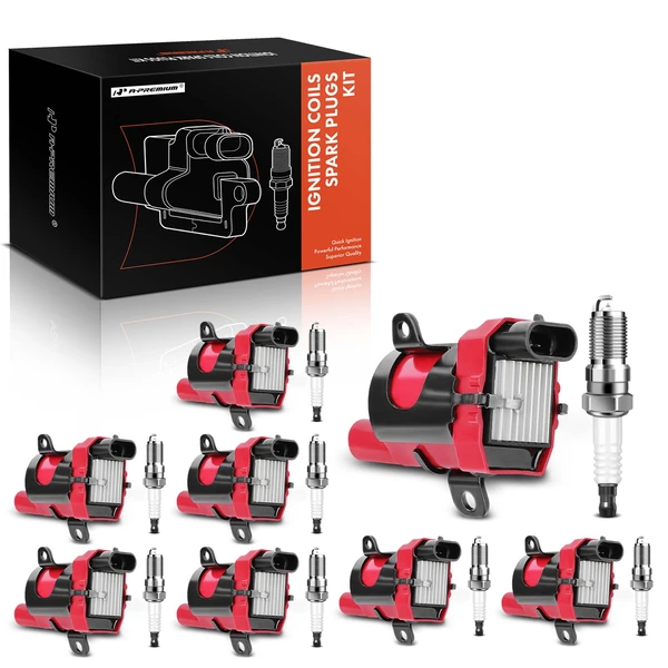 2001-2003 2005-2006 Chevrolet Silverado 1500 HD Ignition Coil and Spark Plug Kit Set of 8 Iridium Series, 4-Blade Terminal A-Premium APIC0525