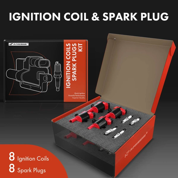Ignition Coil and Spark Plug Kit Set of 8 Iridium Series, 4-Blade Terminal A-Premium APIC0525