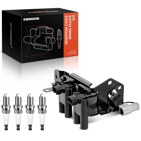2001-2005 Hyundai Accent Ignition Coil and Spark Plug Kit Set of 5 Iridium Series, 2 + 2 + 1-Blade Terminal A-Premium APIC0649