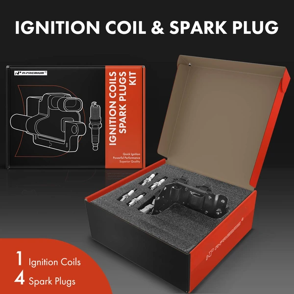 Ignition Coil and Spark Plug Kit Set of 5 Iridium Series, 2 + 2 + 1-Blade Terminal A-Premium APIC0649